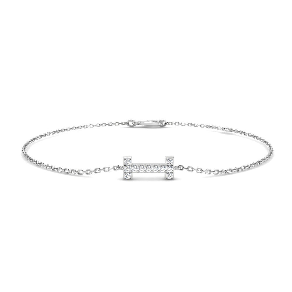 Diamond Initial I Bracelet, Platinum Letter I Jewelry, Natural Round Diamond Bracelet