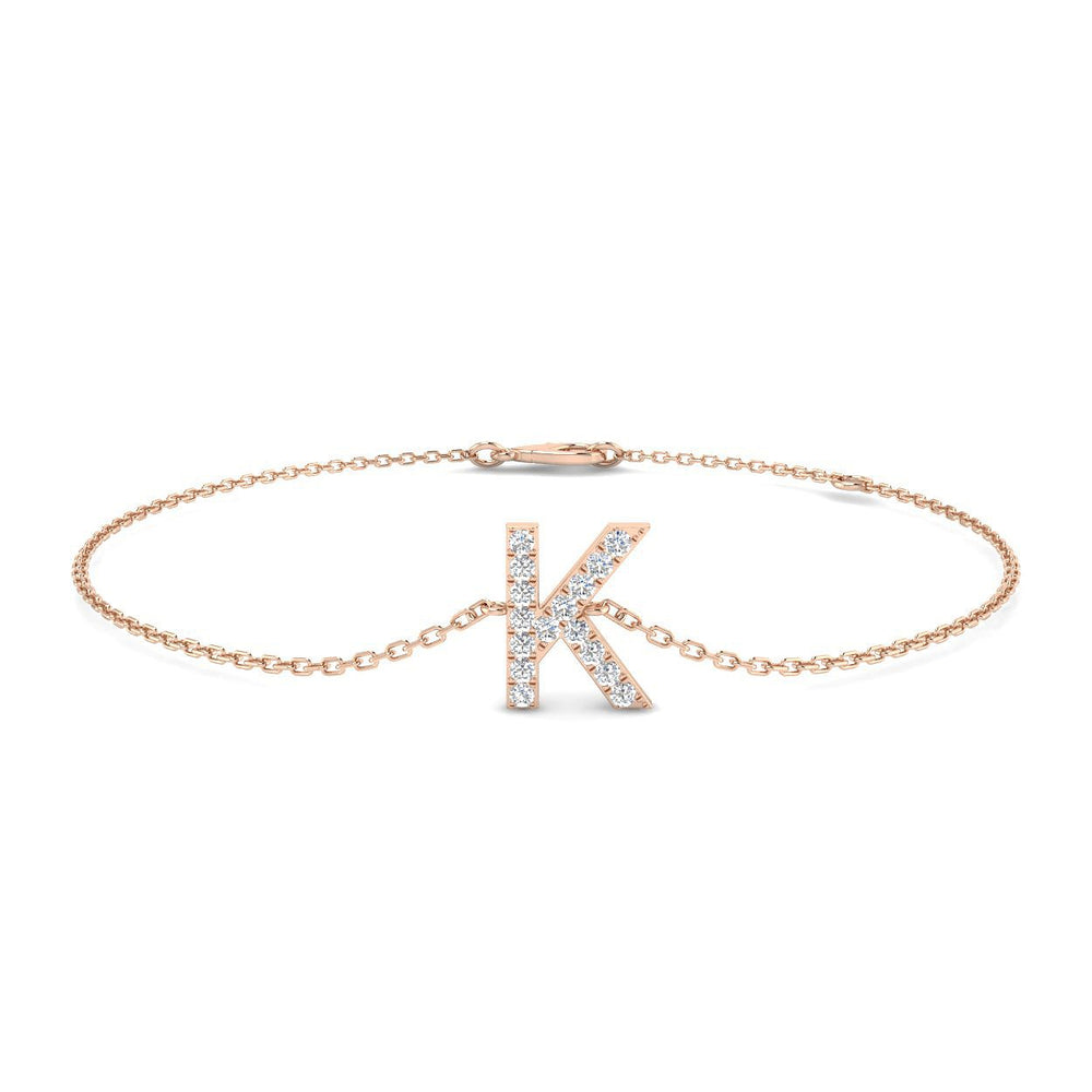 Everyday Luxury Diamond Initial Jewellery, Secure Lobster Clasp Gold Bracelet, Minimalist Diamond K Letter Bracelet