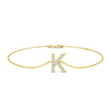 Lab Grown Diamond Initial K Bracelet in 9K Yellow Gold, Diamond Letter K Chain Bracelet with Lobster Clasp, 9K Yellow Gold Initial K Diamond Bracelet