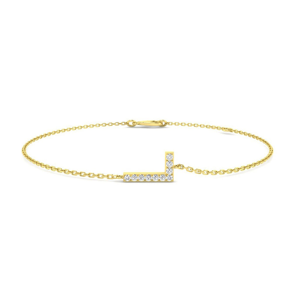 Close Up Pavé Diamond Initial L Jewellery, Lobster Claw Clasp Gold Diamond Bracelet, Womens 18K Gold Diamond Letter Bracelet