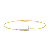 Close Up Pavé Diamond Initial L Jewellery, Lobster Claw Clasp Gold Diamond Bracelet, Womens 18K Gold Diamond Letter Bracelet