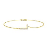 Close Up Pavé Diamond Initial L Jewellery, Lobster Claw Clasp Gold Diamond Bracelet, Womens 18K Gold Diamond Letter Bracelet