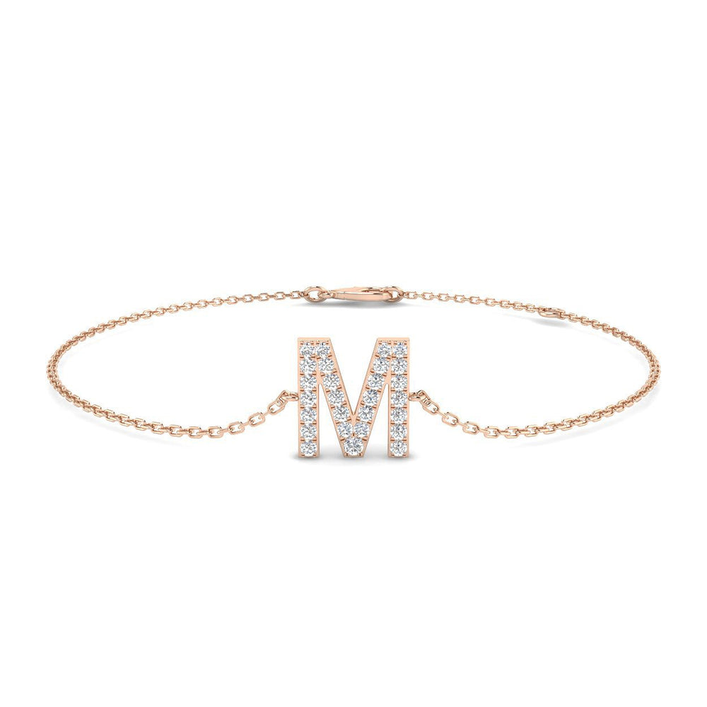 Personalised Lab Diamond Chain Bracelet, Fine Jewellery Platinum Initial Bracelet, Elegant Diamond Letter M Bracelet