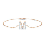 Personalised Lab Diamond Chain Bracelet, Fine Jewellery Platinum Initial Bracelet, Elegant Diamond Letter M Bracelet