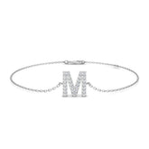 Lab Grown Diamond Initial M Bracelet in Platinum, Platinum Diamond Letter M Chain Bracelet, Initial M Lab Diamond Bracelet with Lobster Clasp,Luxury Platinum Lab Diamond Bracelet UK