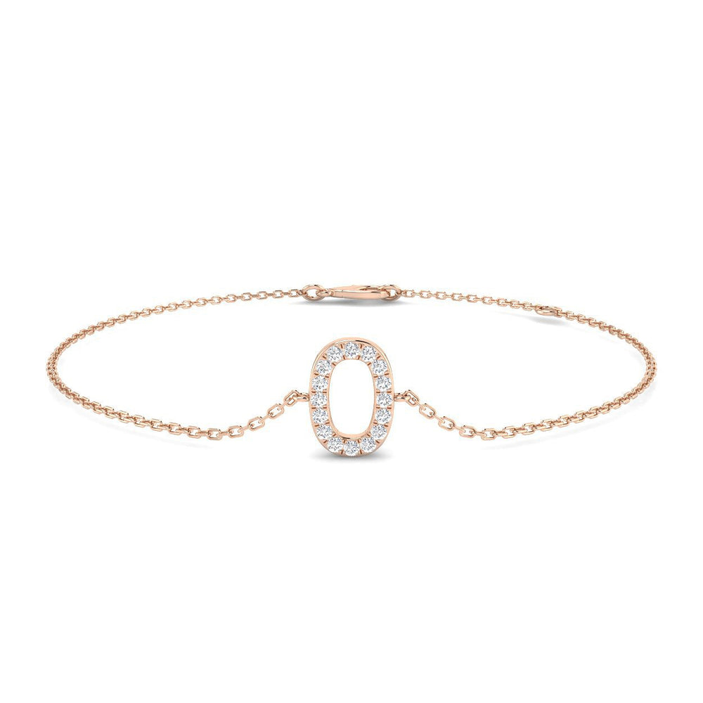 Fine Jewellery Lab Diamond Chain Bracelet, Elegant Pavé Diamond Initial Bracelet, Luxury 18K Gold Letter O Bracelet