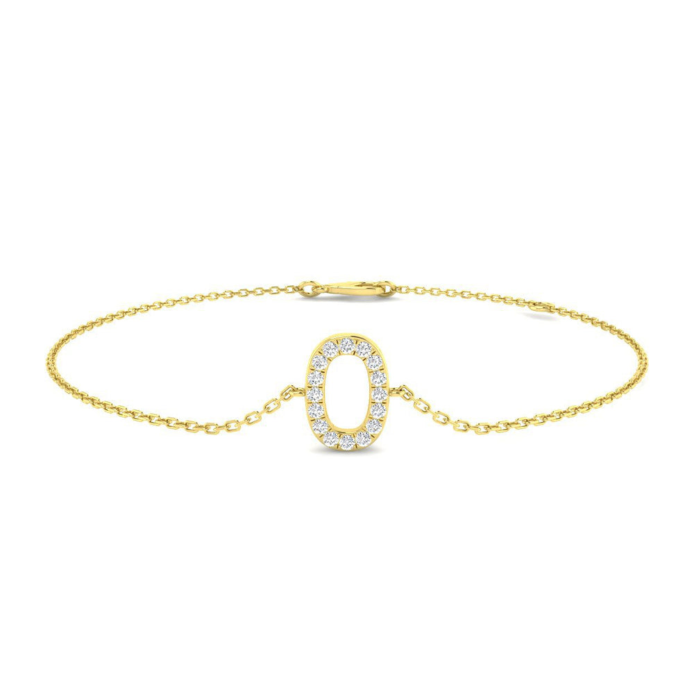 Lab Created Round Diamond Initial O Bracelet in 18K Yellow Gold, Pavé Set Diamond Letter O Chain Bracelet, 18K Yellow Gold Initial O Lab Diamond Bracelet, Close Up Pavé Diamond Initial O Jewellery