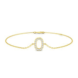 Lab Created Round Diamond Initial O Bracelet in 18K Yellow Gold, Pavé Set Diamond Letter O Chain Bracelet, 18K Yellow Gold Initial O Lab Diamond Bracelet, Close Up Pavé Diamond Initial O Jewellery