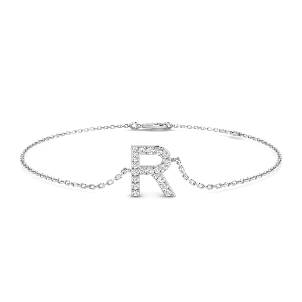 18K Gold Alphabet R Pavé Natural Diamond Bracelet