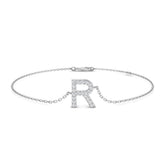 18K Gold Alphabet R Pavé Natural Diamond Bracelet