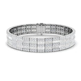 Natural Diamond Multi-Row Baguette & Round Diamond Tennis Bracelet in 18K White Gold