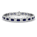 Emerald Cut Blue Sapphire Gemstone with Natural Diamond Tennis Bracelet in 9K & 18K Solid Gold