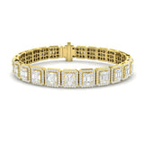 Emerald Style Baguette & Round Cut Natural Diamond Bracelet in Gold & Platinum | Pave Set