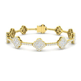 3.95Ct Diamond Clover Tennis Bracelet, Round Diamond Floral Link Bracelet, Gold Clover Diamond Bracelet