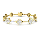 3.95Ct Diamond Clover Tennis Bracelet, Round Diamond Floral Link Bracelet, Gold Clover Diamond Bracelet