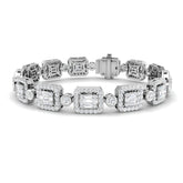 Emerald Style Round & Baguette Cut Lab Grown Diamond Bracelet in Gold | Pave & Bezel Set