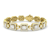 Emerald Style Round & Baguette Cut Lab Grown Diamond Bracelet in Gold | Pave & Bezel Set