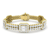 Luxury Round & Baguette Natural Diamond Bracelet in Platinum | Pave Set Emerald Style