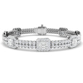 Luxury Round & Baguette Natural Diamond Bracelet in Platinum | Pave Set Emerald Style