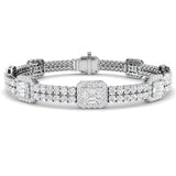 Luxury Round & Baguette Natural Diamond Bracelet in Platinum | Pave Set Emerald Style