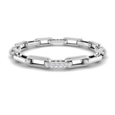 18K White Gold Natural Diamond Link Bracelet with Pave Bar Accents and Secure Clasp