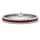 Emerald Cut Ruby Birthstone and Baguette Diamond Tennis Bracelet in 18K White Gold