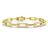 Close Up Lab Diamond Bracelet with Secure Box Clasp, Modern White Gold Diamond Oval Chain Bracelet