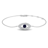 Natural Round Cut Pave Diamond & Blue Sapphire Evil Eye Bracelet in 9K White Gold
