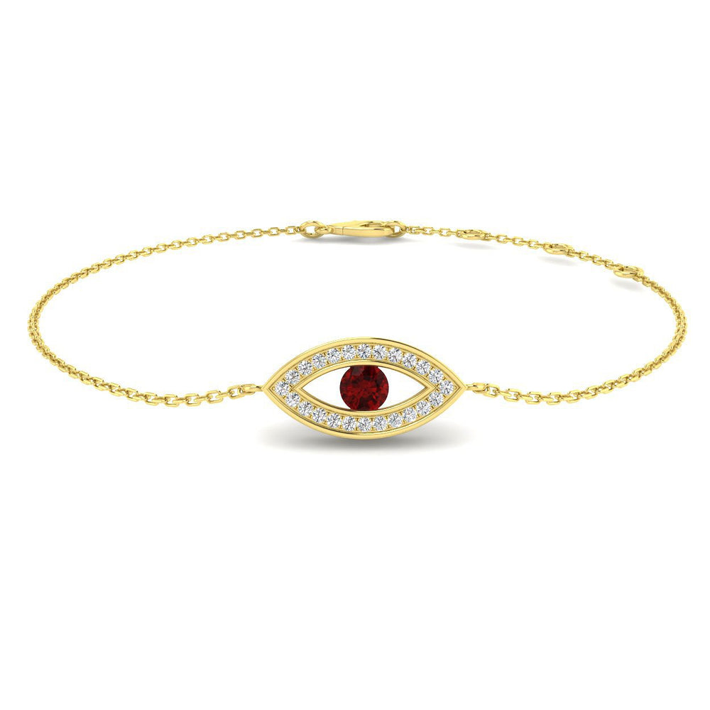 9K Yellow Gold Diamond and Ruby Evil Eye Bracelet