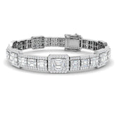 18K White Gold Lab Grown Diamond Bracelet in Emerald Style | 7.70Ct Baguette & Round Cut