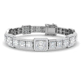 18K White Gold Lab Grown Diamond Bracelet in Emerald Style | 7.70Ct Baguette & Round Cut