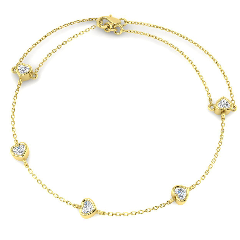 18K Yellow Gold Bracelet, Diamond Station Bracelet, Gold Chain Bracelet, Romantic Diamond Jewelry