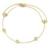 18K Yellow Gold Bracelet, Diamond Station Bracelet, Gold Chain Bracelet, Romantic Diamond Jewelry