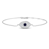 18K White Gold Diamond and Blue Sapphire Evil Eye Bracelet, Luxury White Gold Sapphire and Diamond Bracelet