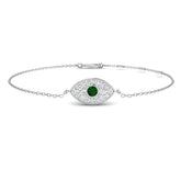 9K Gold Evil Eye Bracelet with Emerald Centre Stone, Emerald and Diamond Evil Eye Bracelet with Lobster Clasp