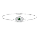 9K Gold Evil Eye Bracelet with Emerald Centre Stone, Emerald and Diamond Evil Eye Bracelet with Lobster Clasp