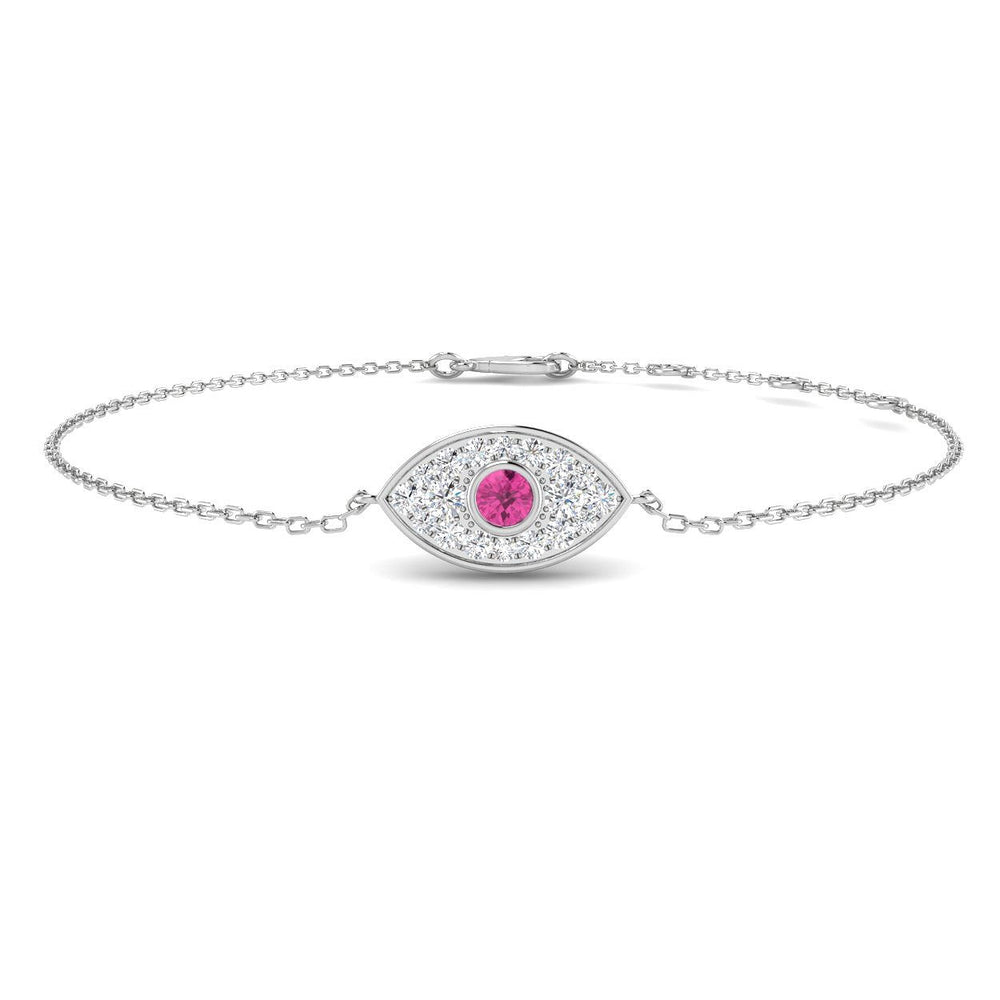Natural Pavé Diamond Evil Eye with Pink Sapphire, Fine Jewellery Diamond Evil Eye Bracelet