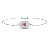Natural Pavé Diamond Evil Eye with Pink Sapphire, Fine Jewellery Diamond Evil Eye Bracelet