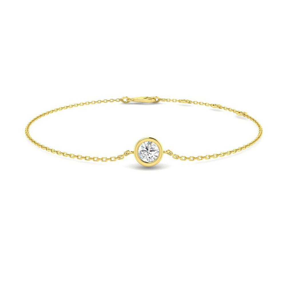 9K Yellow Gold Bracelet, Round Cut Diamond, Gold Chain Bracelet