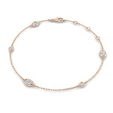 Natural Oval & Round Cut Bezel Set Diamond Station Bracelet in Platinum with Lobster Claw