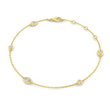 Natural Oval & Round Cut Bezel Set Diamond Station Bracelet in Platinum with Lobster Claw