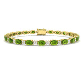 9K Yellow Gold Tennis Bracelet in Prong-Set Oval Cut Peridot and Natural Diamonds