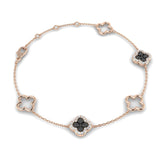 Elegant Natural Round Black Diamond Clover Chain Bracelet in Gold or Platinum