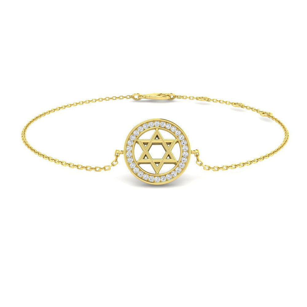 Close Up Natural Diamond Star Bracelet in Gold, Jewish Star Diamond Bracelet in 9K Gold