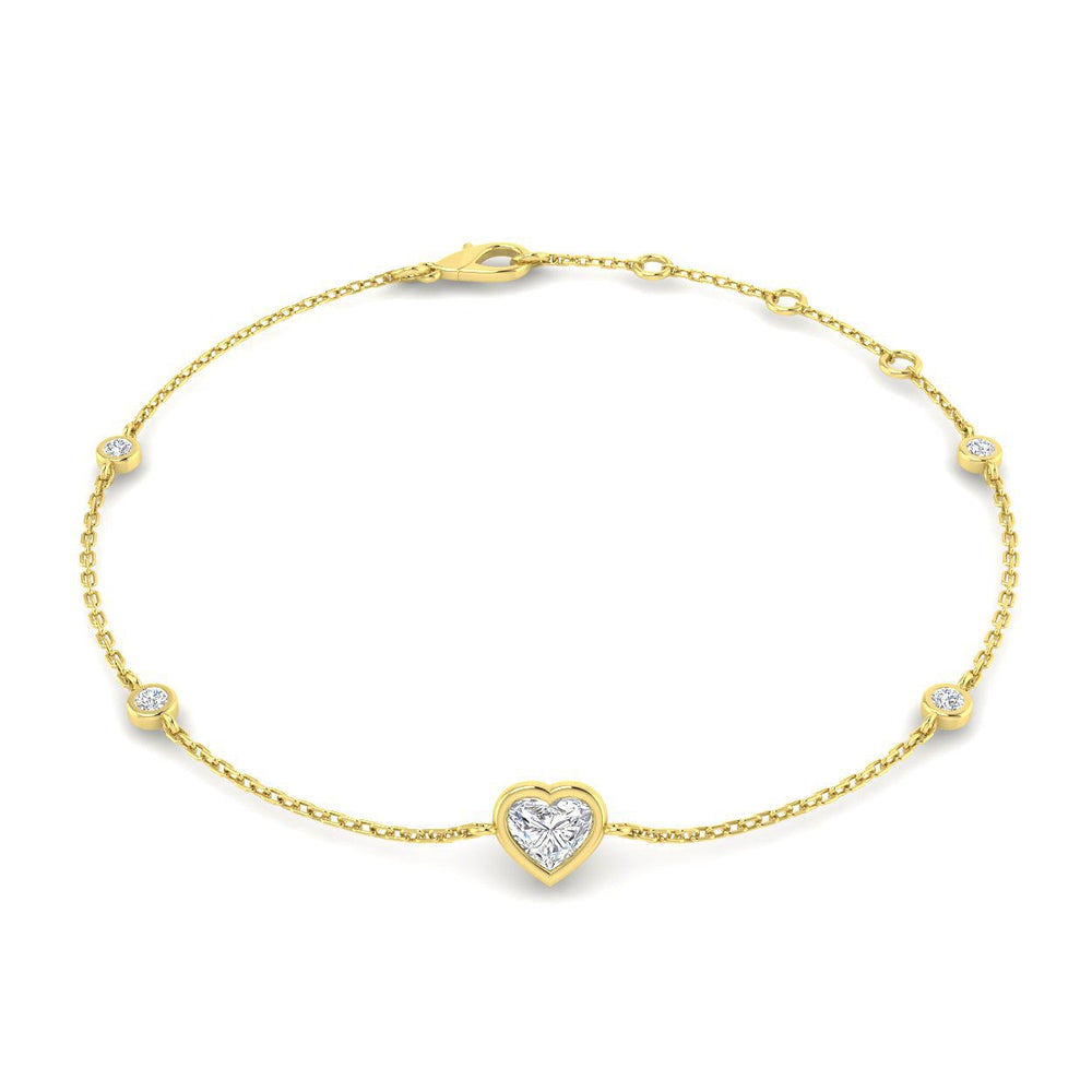 Natural Diamond, Heart Cut Diamond, Station Bracelet, 18K White Gold