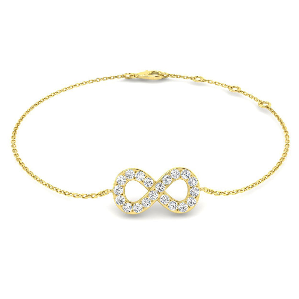 Natural Diamond, Infinity Bracelet, 9K Yellow Gold, Pavé Diamond