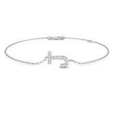 18K Yellow Gold Diamond Initial J Bracelet, Natural Diamond Letter J Chain Bracelet, Round Cut Diamond Initial Bracelet for Women