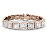 Baguette & Round Cut Emerald Style Natural Diamond Bracelet in Gold & Platinum