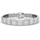 Baguette & Round Cut Emerald Style Natural Diamond Bracelet in Gold & Platinum