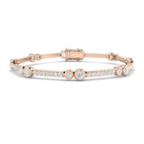 9K Yellow Gold Lab Grown Diamond Station Bracelet – Round Bezel & Pave Set Diamond Bar Bracelet with Box Clasp